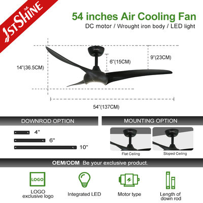 Decorative Propeller Ceiling Fan With Light Black Abs Blade Dc Motor