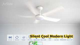 Ventilateur de plafond blanc moderne, lumière LED silencieuse
