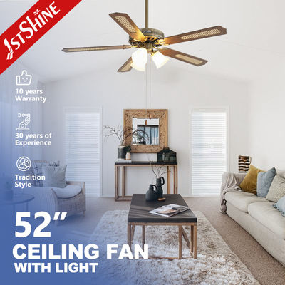 Qualité  Classic Antique Brass Ceiling Fan With Light  Pull Chain AC Motor 5 Mdf Blade Usine