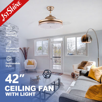 Bon prix Fan de plafond escamotable moderne d'or de 3 lames claires avec la lumière de LED en ligne